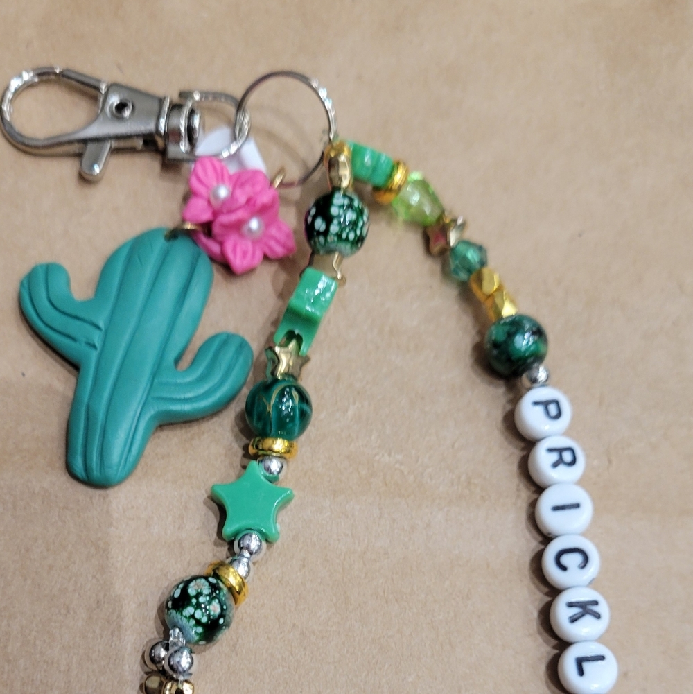 Hand Crafted Prickly Cactus Beaded Keychain